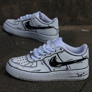 Custom Nike Air Force 1 "Comic Black & White" unique and handpainted sneakers