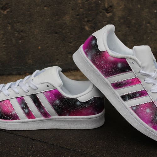 Custom Painted Adidas Superstar pink Galaxy Style - Etsy