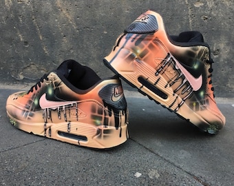 Custom Nike Air Max 90 Peach Orange Abstract Style Painted Sneaker