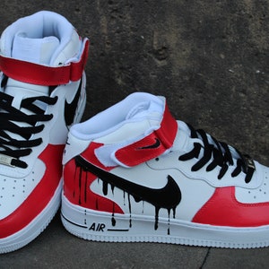 Custom Nike Air Force 1 mid „Red & Black Drip“ unique and handpainted sneaker art