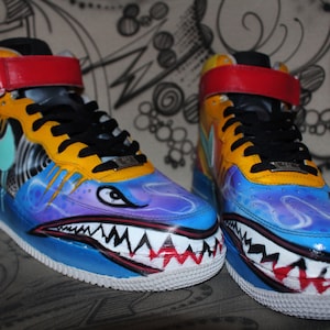 Custom painted Nike AIR FORCE 1 one Special sharkmouth Style ***SALE Price for a short time***