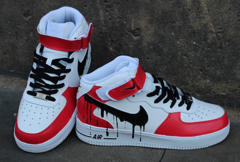 Custom Nike Air Force 1 RED WHITE BLACK Drip Art | Etsy