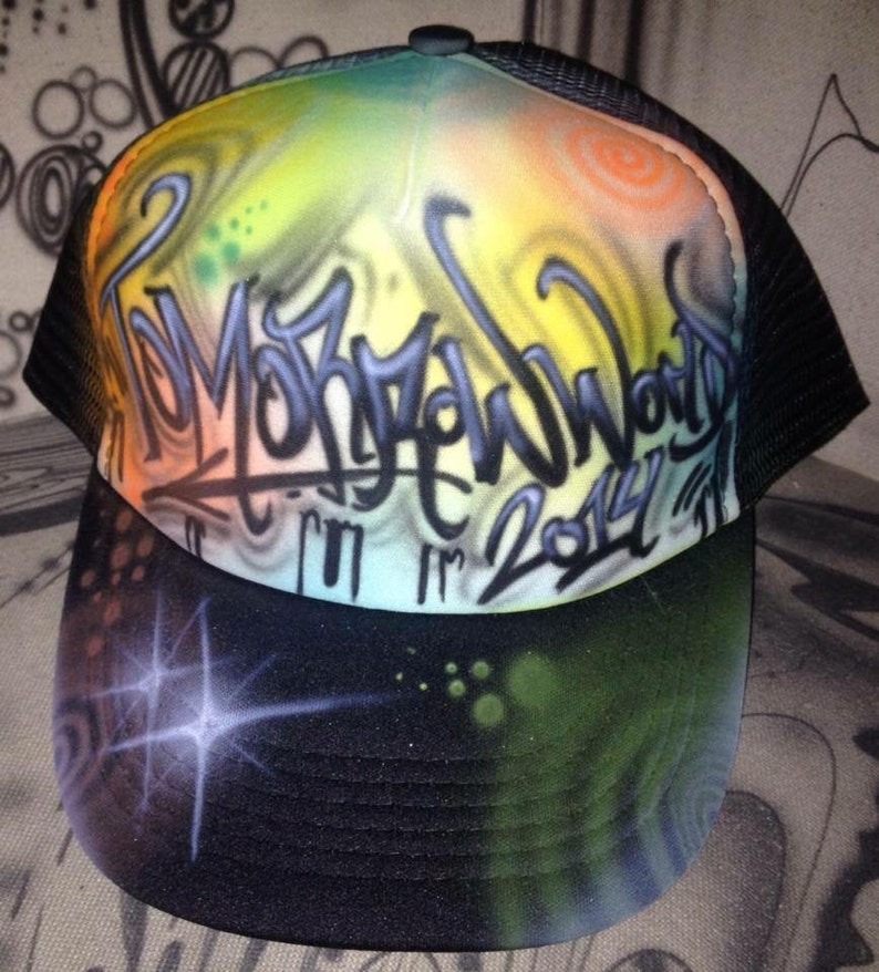 Custom Airbrush Trucker Mesh Cap Hat Graffiti Your Name UNIKAT image 1