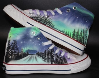 Custom Dac Crew Canvas Sneakers "northern lights - aurora" themed