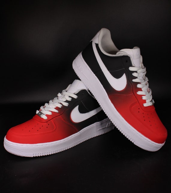 Nike Custom Air Force 1 Red Alert Splatter Sneakers Shoes White Red Black  Mens