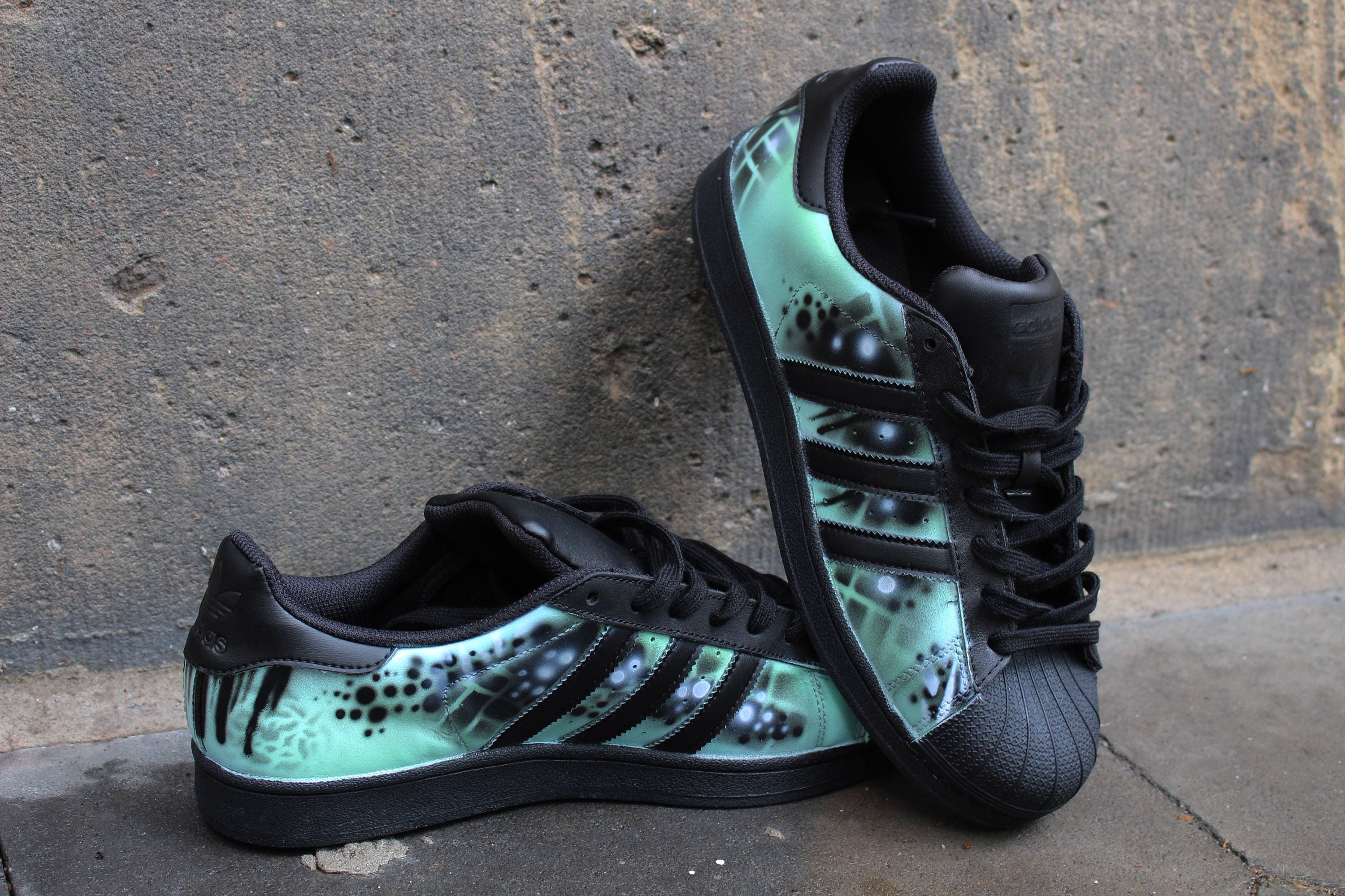 Handpainted Adidas Superstar mint Abstract - Etsy Israel