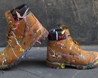 Custom Painted Timberland Boots Color Splash Art Style Funky