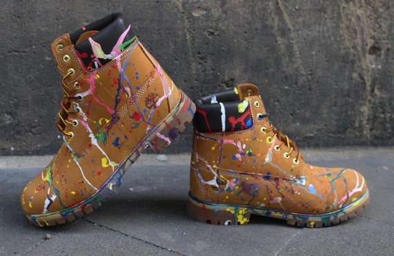 Custom Painted Timberland Boots Colour Splash Art Style Funky