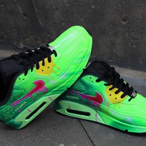 Custom Airbrush Painted Nike Air Max 90 Poison Green Style *UNIQUE* handpainted sneaker