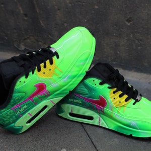 Custom Airbrush Painted Nike Air Max 90 Poison Green Style *UNIQUE* handpainted sneaker