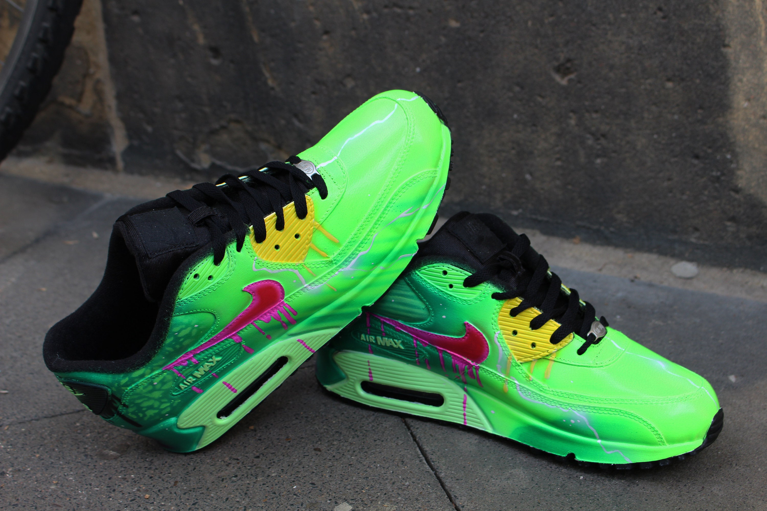 Custom Airbrush Painted Nike Air Max 90 Poison Green Style 