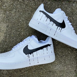 Custom Nike Air Force 1 “dripping Swoosh Black” handpainted and unique sneakers