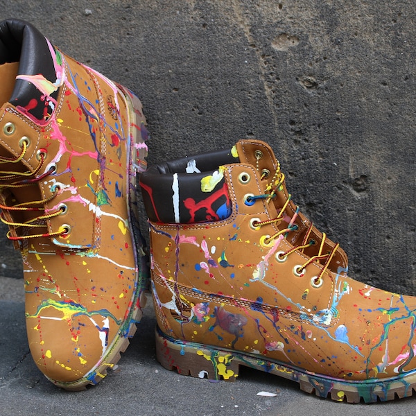 Custom painted Timberland Boots Color Splash Art Style Funky *UNIKAT*