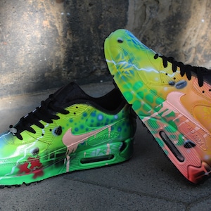 Custom Airbrush Painted Nike Air Max 90 Crazy Funky Colors UNIQUE ART ...