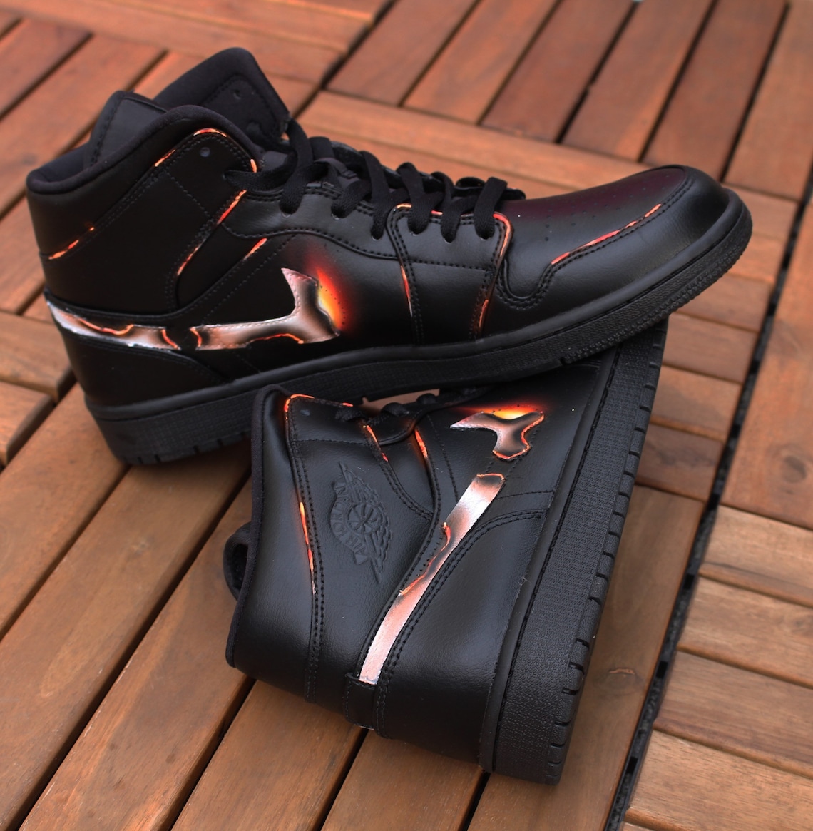 Custom Nike Air Jordan 1 Retro Mid “burning Swoosh” Unique and ...