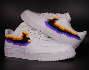 Custom Nike Air Force 1 “funky glitch Swoosh” handpainted and unique graffiti sneakers