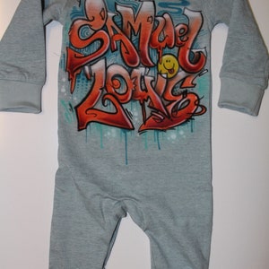 Designer Baby airbrush pajama onesie with individual text or name - pajama onesie in white