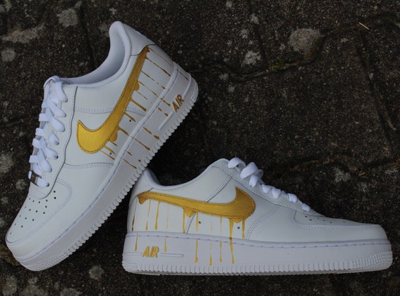 Custom Hand Painted Gold Speckled Blue Drip Nike Air Force 1 – B Street  Shoes