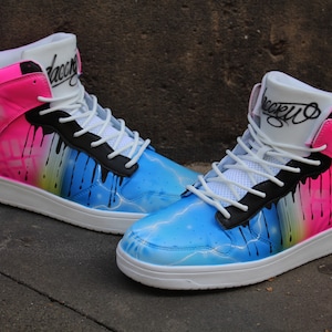 Custom Dac Crew High Tops &quot;Blue Vs. Pink&quot; unique sneaker art