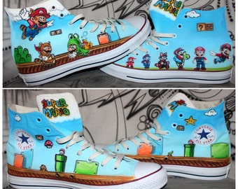 Converse Chucks AllStar Super Mario Theme Customized Airbrush Graffiti Art Gaming