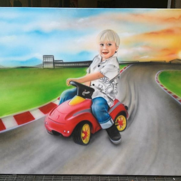 Handbemaltes Airbrush Portrait Leinwand Bild nach individueller Motivvorlage Unikat Malerei Kunst Kinderportrait