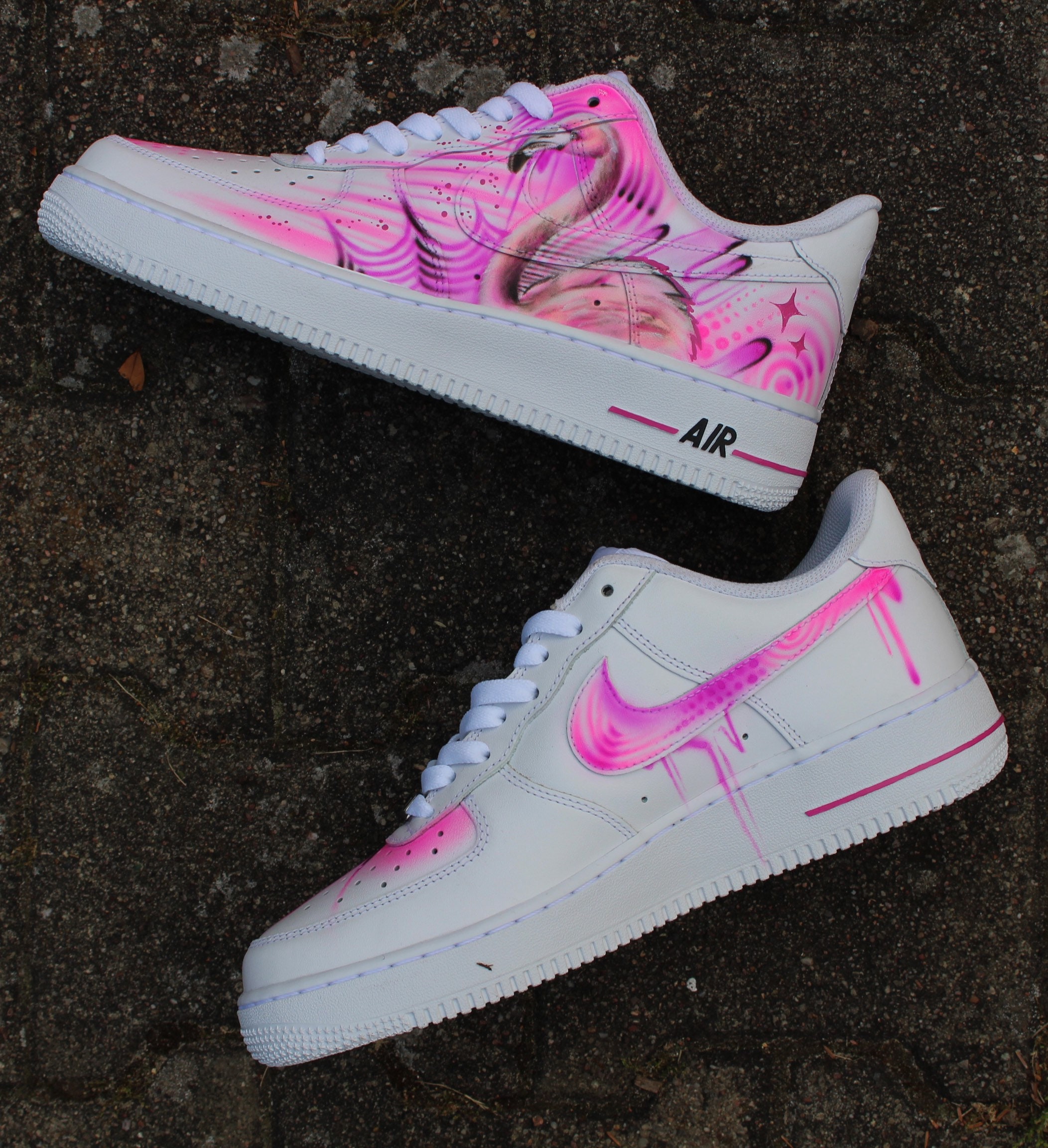 pink and white air force ones high top