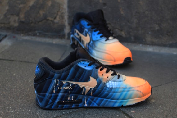Nike Air Max 90 Blue Abstract Style Painted Shoes - Etsy