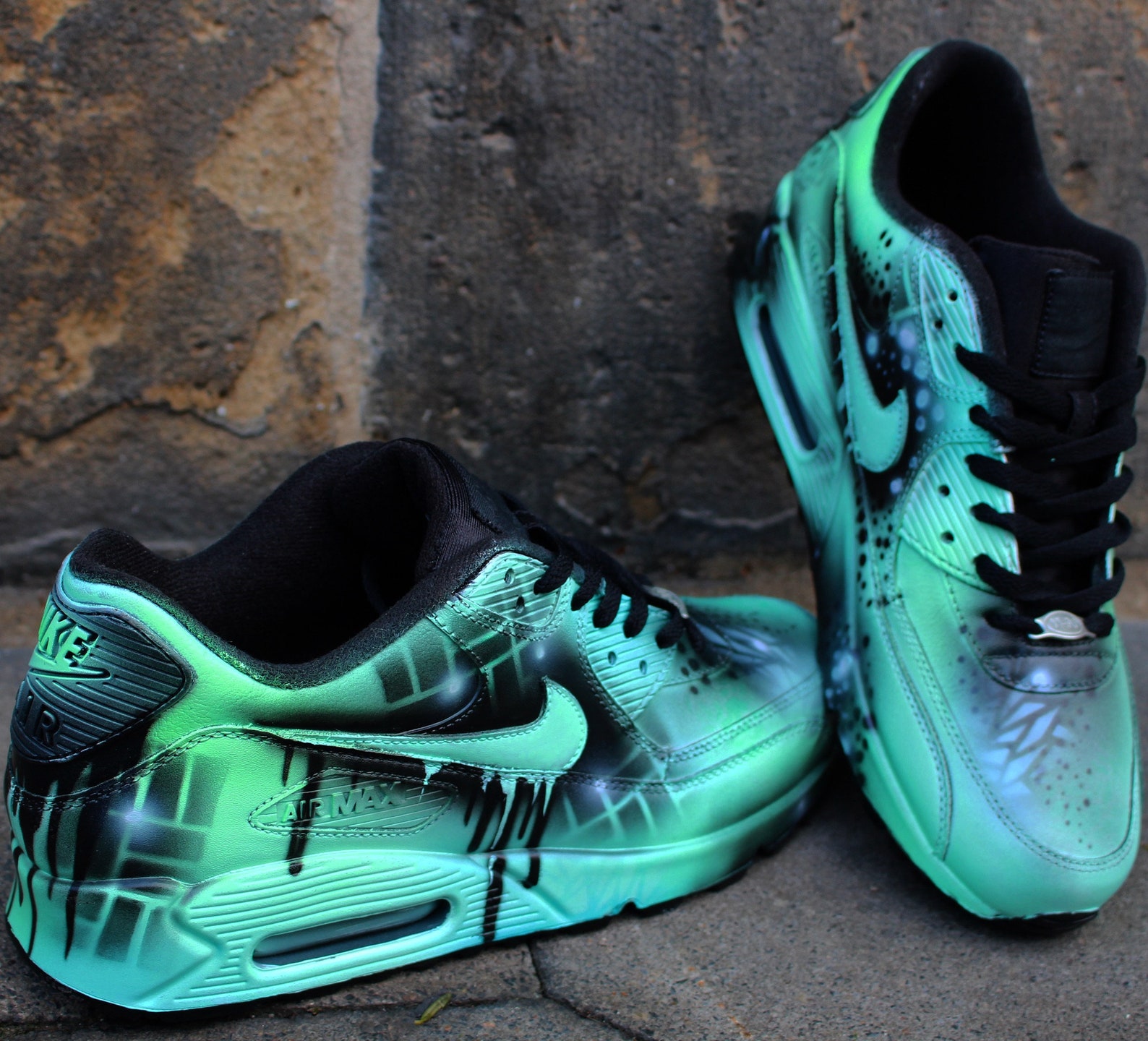 Custom Nike Air Max 90 "Mint Abstract" unique and handpainted sneakers