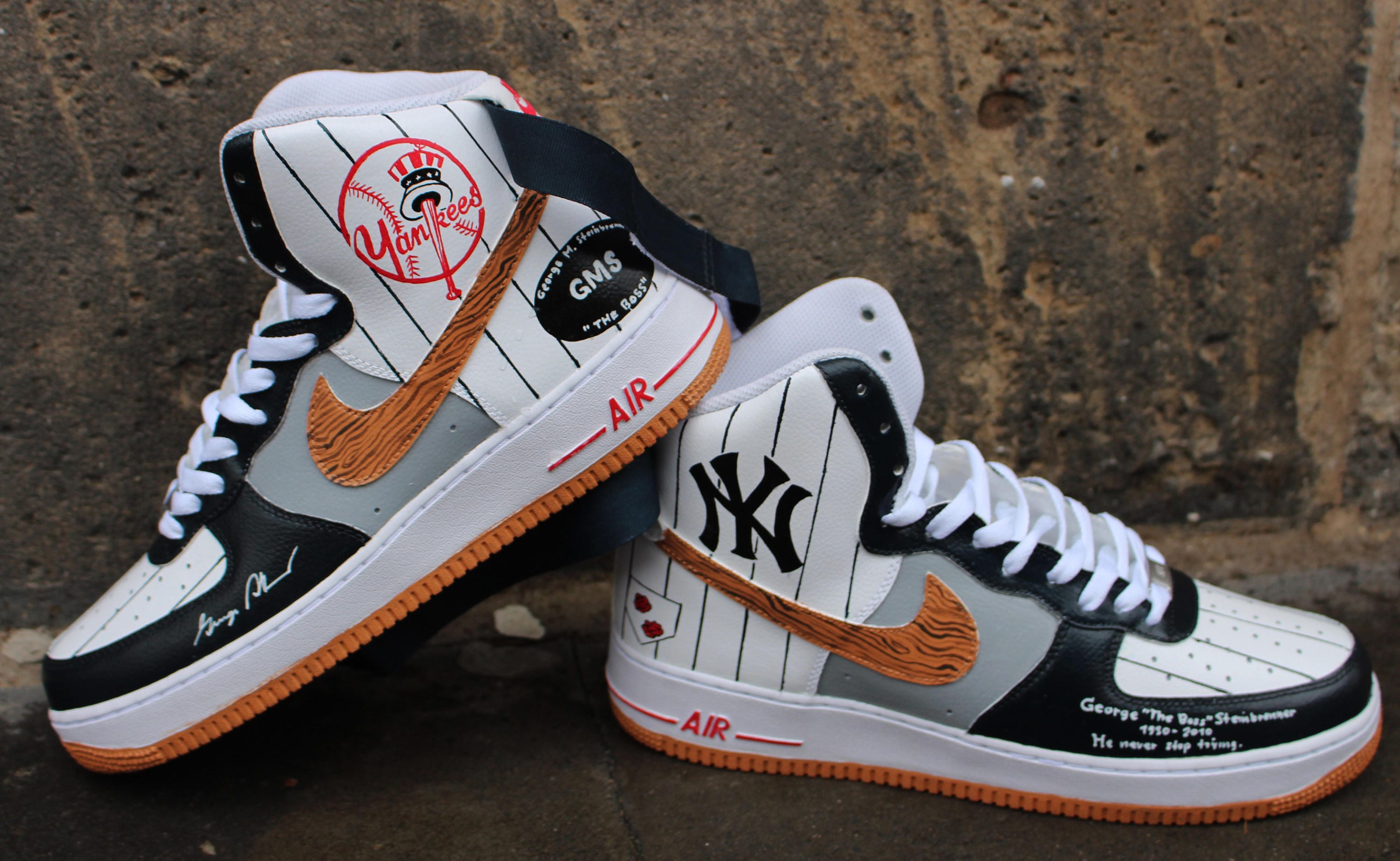 Custom Painted Nike Air Force 1 High NY Yankees Theme Handpainted Sneaker Art