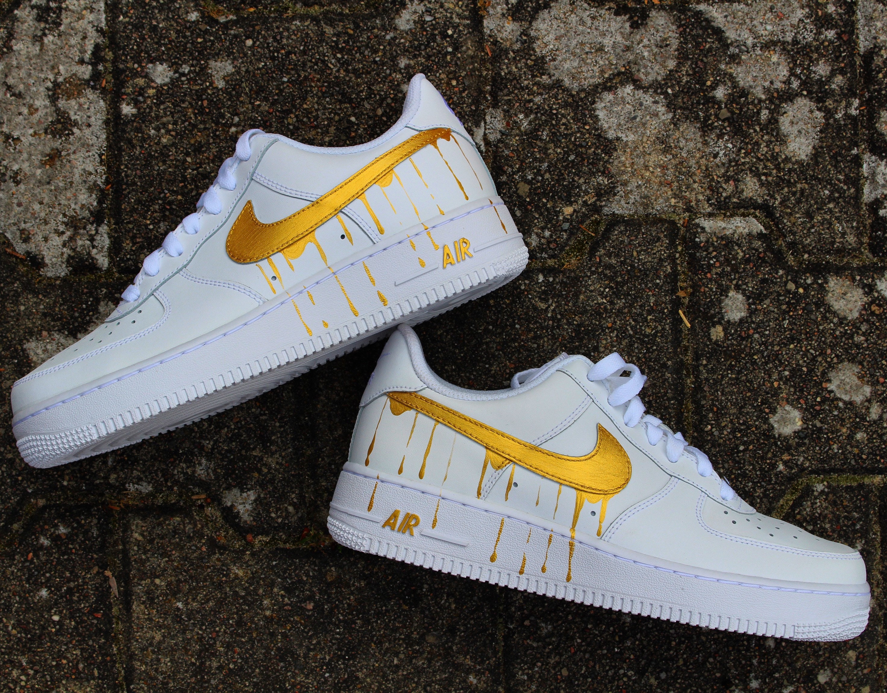 Custom Nike Air Force 1 golden Drippin Swoosh Unique and - Etsy
