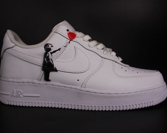 Custom Air Force 1 Banksy inspired „Girl with ballon“ unique and handpainted sneaker Art