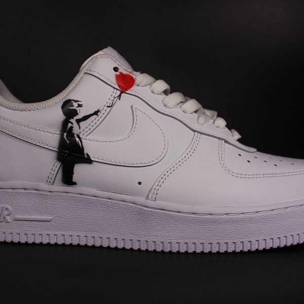 Custom Air Force 1 Banksy inspired „Girl with ballon“ unique and handpainted sneaker Art