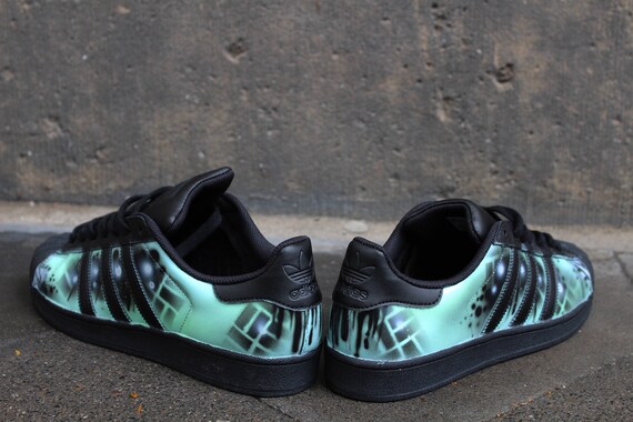 Custom Handpainted Adidas Superstar Mint Abstract Etsy