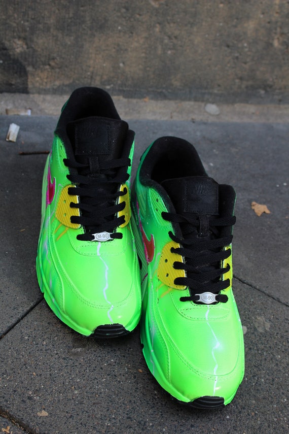 Custom Airbrush Painted Nike Air Max 90 Poison Green Style 