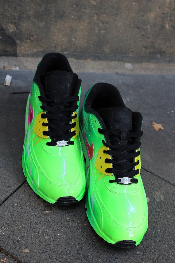 Custom Airbrush Painted Nike Air Max 90 Poison Green Style 