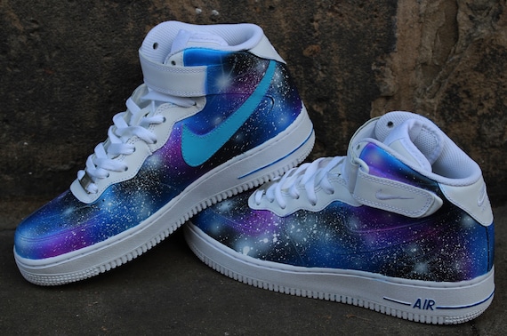 Nike Air Force 1 Mid GALAXY Style Airbrush painted shoes | Etsy