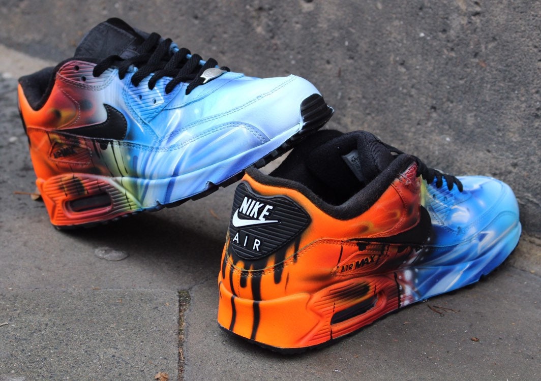Nike Air Max 90 Leather FIRE&ICE Style Painted Custom Shoes Sneaker  Airbrush Kicks rare schuhe UNIKAT handpainted shoes dripping swoosh - Etsy  Österreich