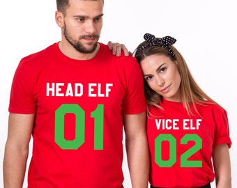 Christmas Head Elf Vice Elf Holiday Crewnecks Couple Sweatshirts