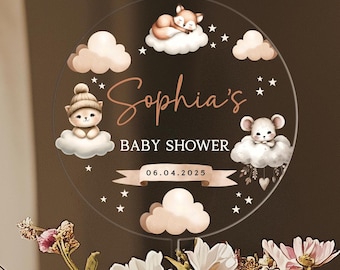 Adorno para tarta de baby shower, adorno para tarta con animales bohemios neutros, adorno acrílico para tarta de baby shower, decoración para baby shower, regalo para baby shower