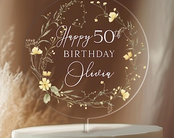 Happy Birthday Acrylic Cake Topper, 50th Birthday Cake Topper, Custom Cake Topper for Birthday, 30th 40th Birthday, Custom Name Cake Topper