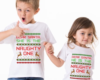 Christmas kids shirts, Sibling shirts, Dear Santa Hes the Naughty One, Shes the Naughty one, Kids Christmas shirt, Kids Christmas outfit