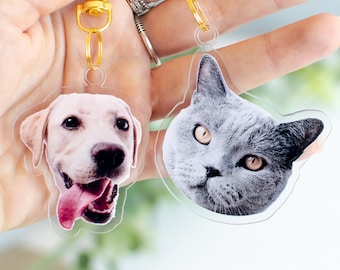Pet Portrait Keychain, Personalized Pet Photo Keychain, Custom Cat Keychain, Cat Memorial Gift, Holiday Gift for Pet Lovers, Dog Keychain