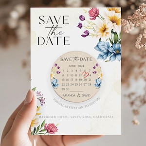 Cartes "Retenez cette date" modernes avec aimant, Magnet personnalisé "Retenez cette date", Magnets de mariage fleurs sauvages, Magnets "Retenez cette date" pour mariage personnalisés
