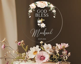 Custom Baptism Cake Topper, God Bless Cake Topper, Baptism Cake Decor, Christening Decorations, Personalized Cake Topper for Baby Girl Boy