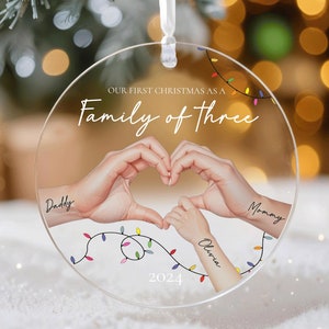 Family of Three Christmas Ornament, Personalized First Christmas as Family Ornament, First Christmas Family Gift, New Baby Keepsake Gift