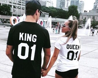 Vacation Wedding King Queen T-Shirt Set with Custom Name King Queen Handmade Customizable T-Shirt Anniversary