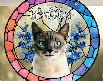 Cat Stained Glass Suncatcher, Cat Photo Stained Glass, Personalized Cat Portrait Suncatcher Stained Glass, Cat Memorial Gift, Cat Loss Gifts