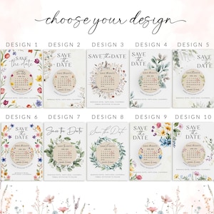 Puede incluir: Diez dise&ntilde;os diferentes para tarjetas de guardar la fecha con un dise&ntilde;o floral de acuarela y un c&iacute;rculo con el texto "Save the Date" y un calendario. Los dise&ntilde;os presentan diferentes arreglos florales y colores.