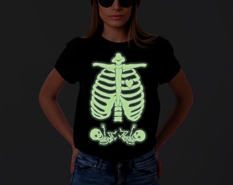 Twins pregnancy Skeleton X-ray Halloween Couple Matching Shirts Halloween Tee