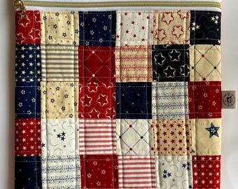 Red White Blue Patchwork Project Bag, Quilter's Cotton, Hand Sewn